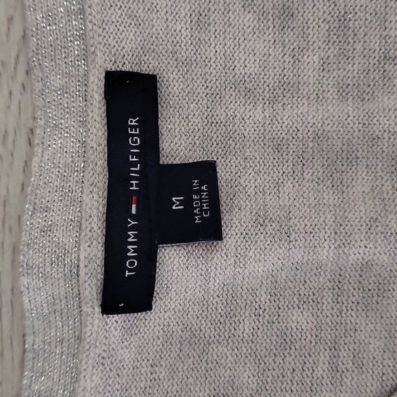 Tommy Hilfiger Womens Medium Light Grey Shimmer V Neck Long Sleeve Sweater Shine - Picture 4 of 7